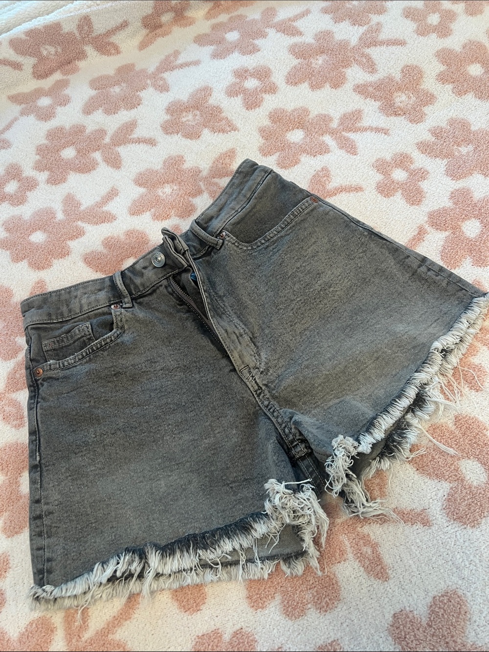 H&M Washed Gray Denim Cutoff Shorts with Frayed Hem
